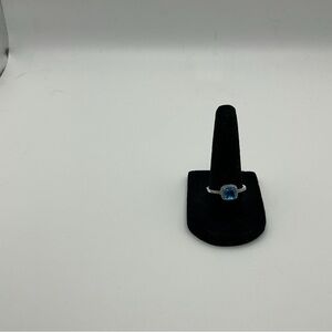 Blue Moissanite Halo Ring 925 Sterling Silver Cushion Cut Size 7